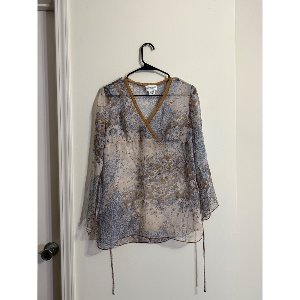 Motherhood Maternity Blouse Blue Floral Sheer Mesh Cottagecore Boho Whimsigoth